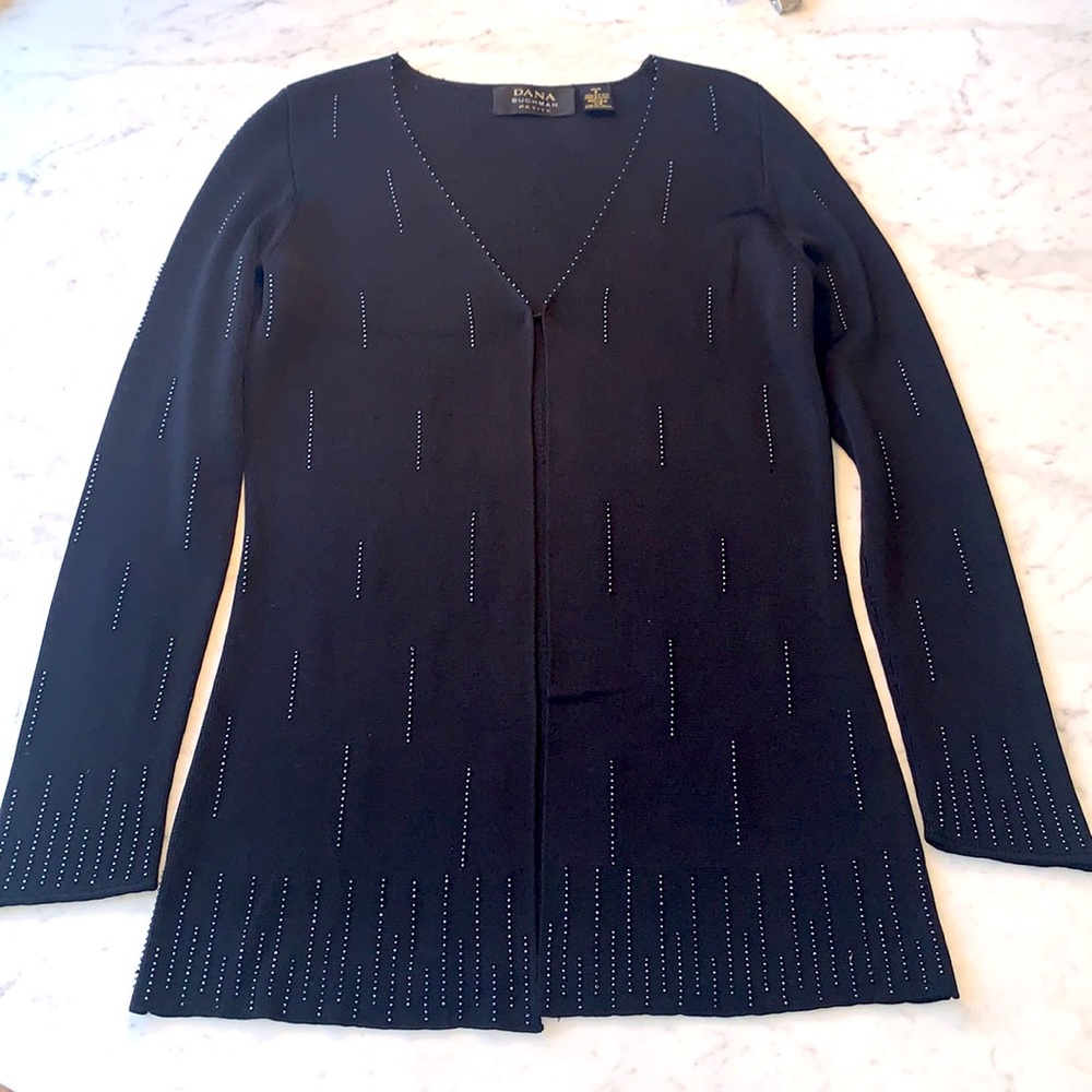 Dana Bachman Cardigan Sweater Silk Black Hand Beaded Womens Size P